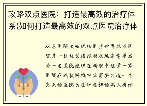 攻略双点医院：打造最高效的治疗体系(如何打造最高效的双点医院治疗体系？)